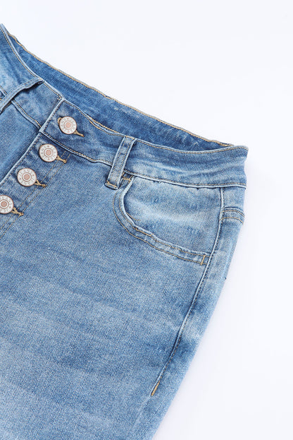 Blue Light Wash High Waisted Bell Bottom Jeans - Cowaa