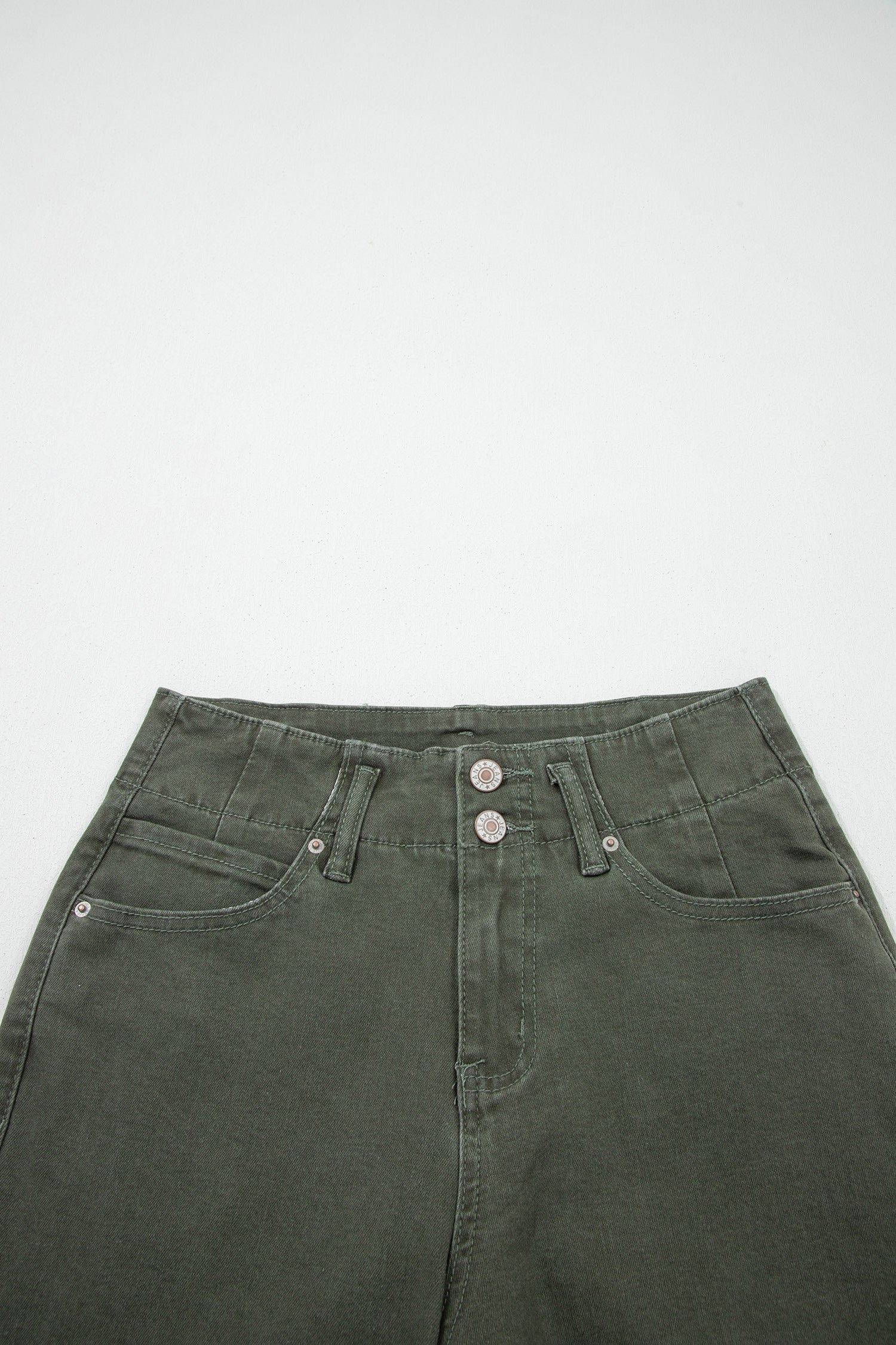 Mist Green 2-Button High Waist Flared Bottom Jeans - Cowaa