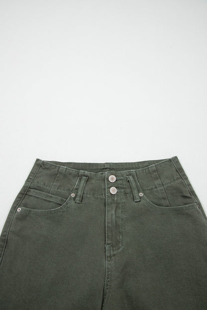 Mist Green 2-Button High Waist Flared Bottom Jeans - Cowaa