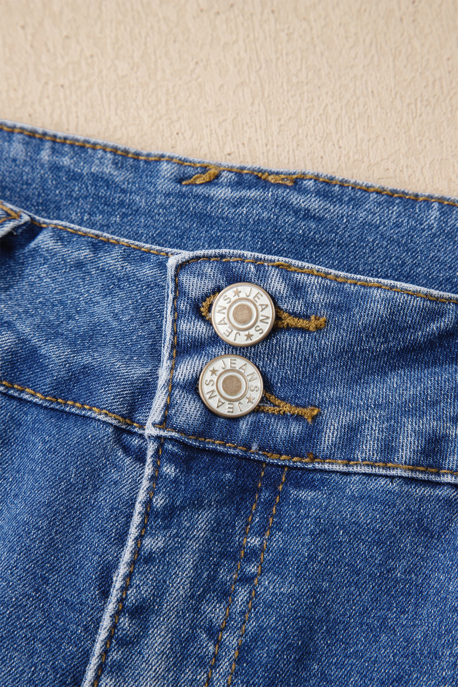 Sky Blue Double Button Zip Fly Straight Leg Jeans - Cowaa