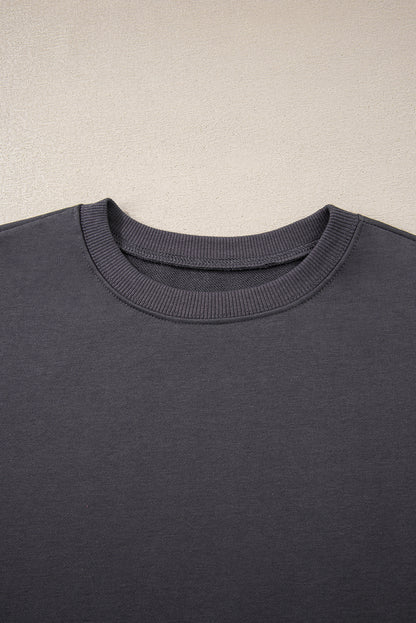 Dark Grey Varsity Striped Detail Drop Shoulder Oversized Sweatshirt