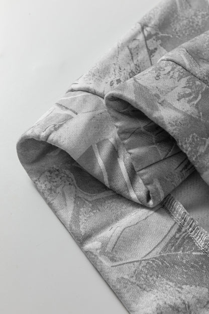 Gray Camouflage Woodland Print Oversized Sporty Hoodie