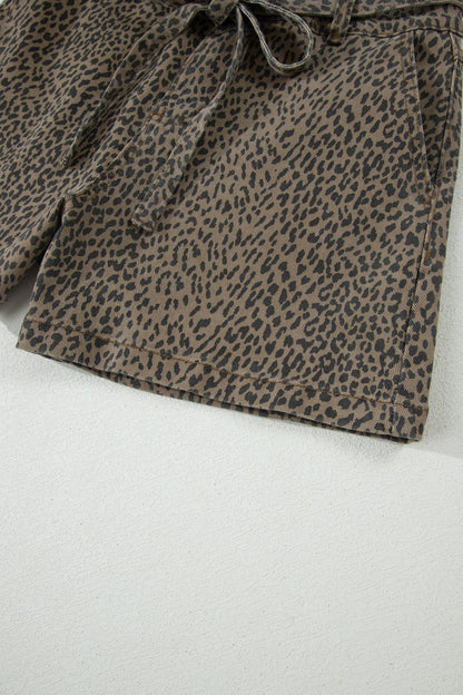 Black Leopard Print Loose Denim Shorts - Cowaa