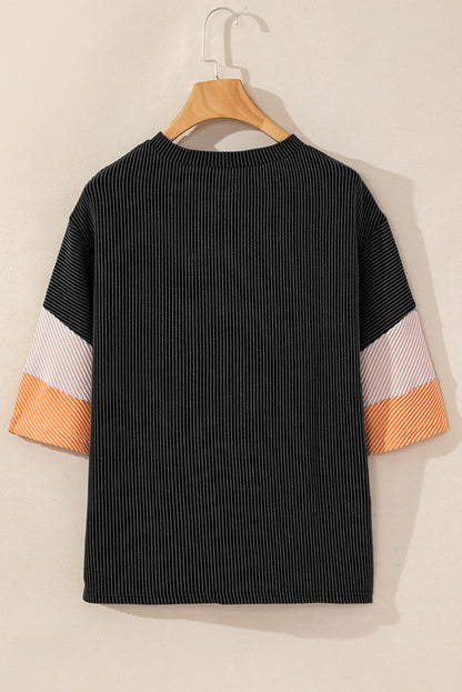 White Pit-striped Colorblock Drop Sleeve Top - Cowaa