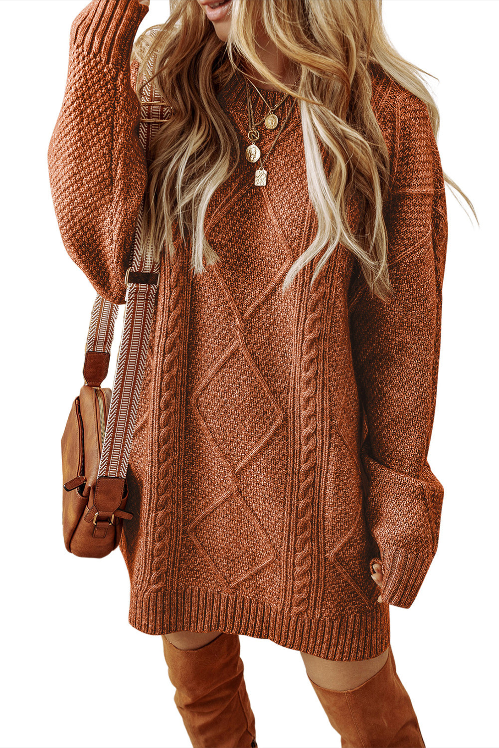 Knit Loose Fit Sweater Dress - Cowaa