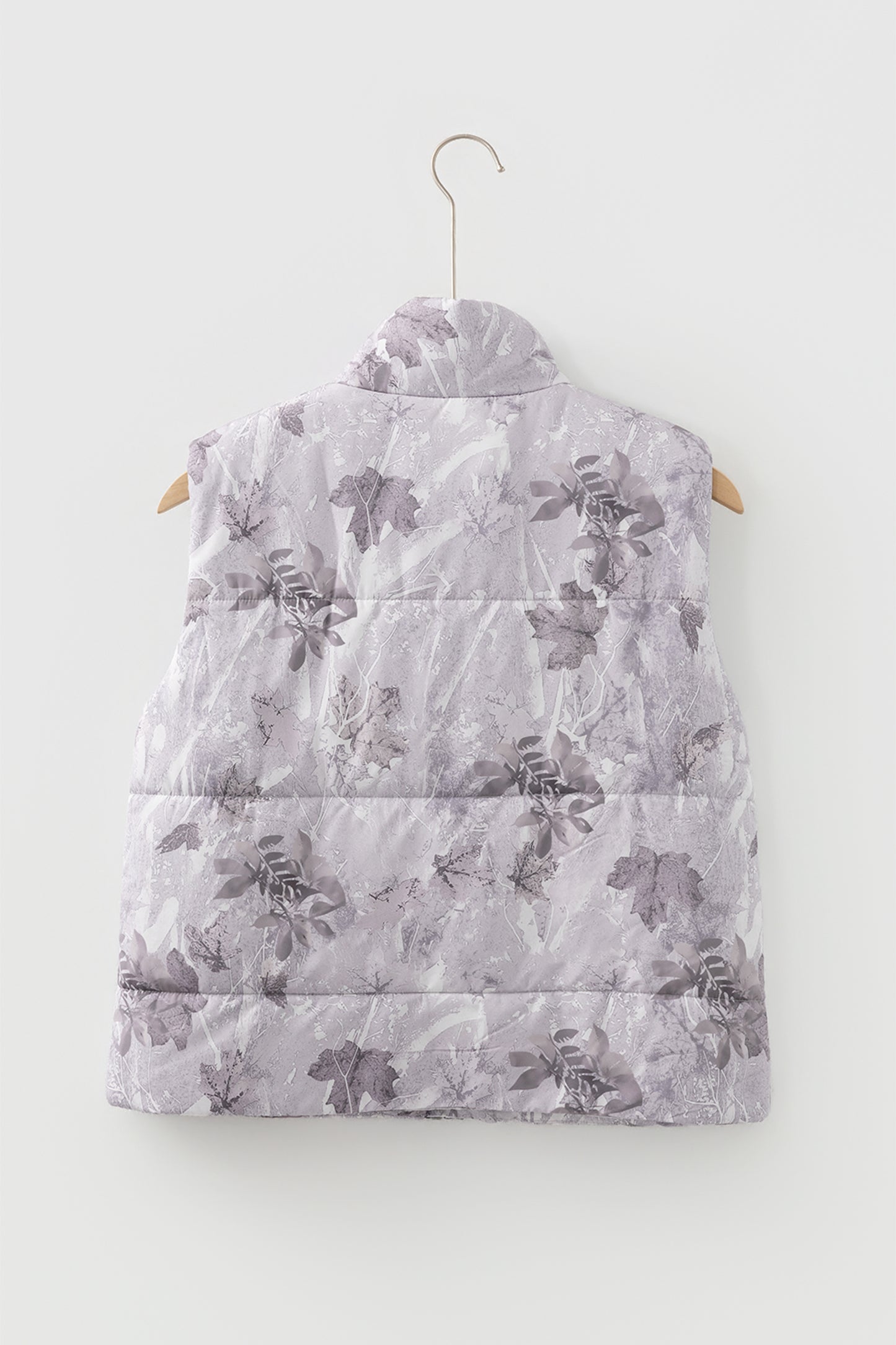 Gray Camo Leaf Print Winter Puffer Vest - Cowaa