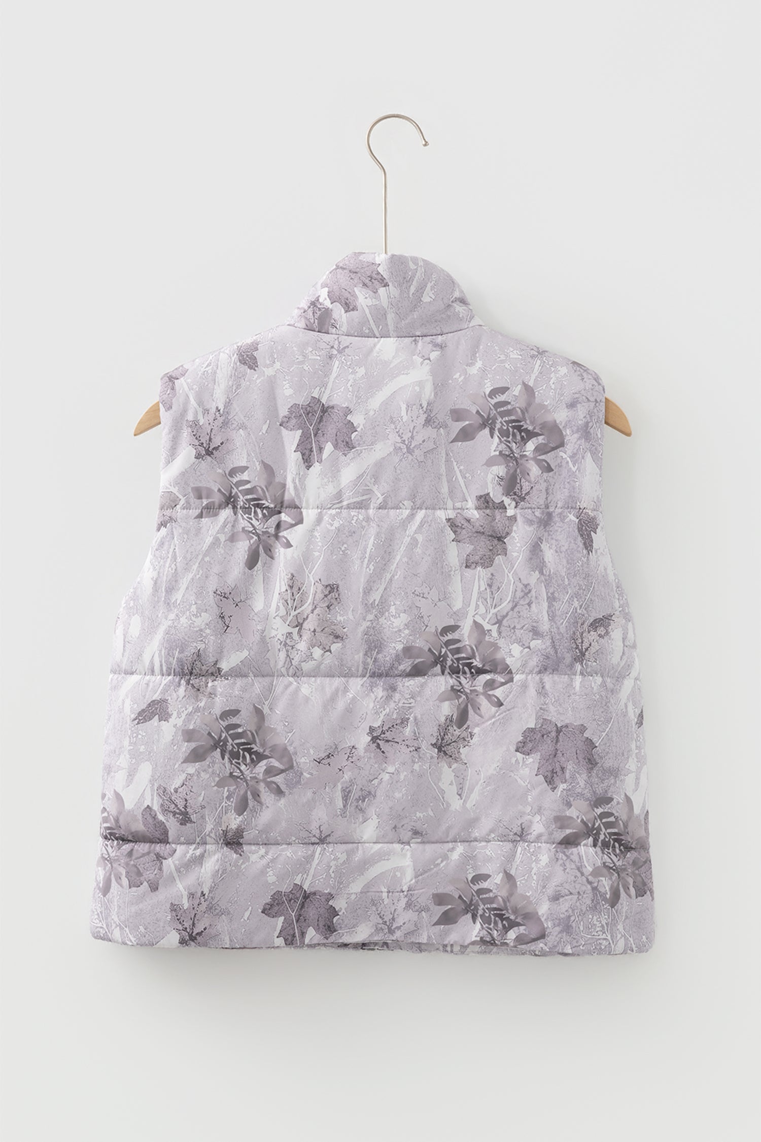 Gray Camo Leaf Print Winter Puffer Vest - Cowaa