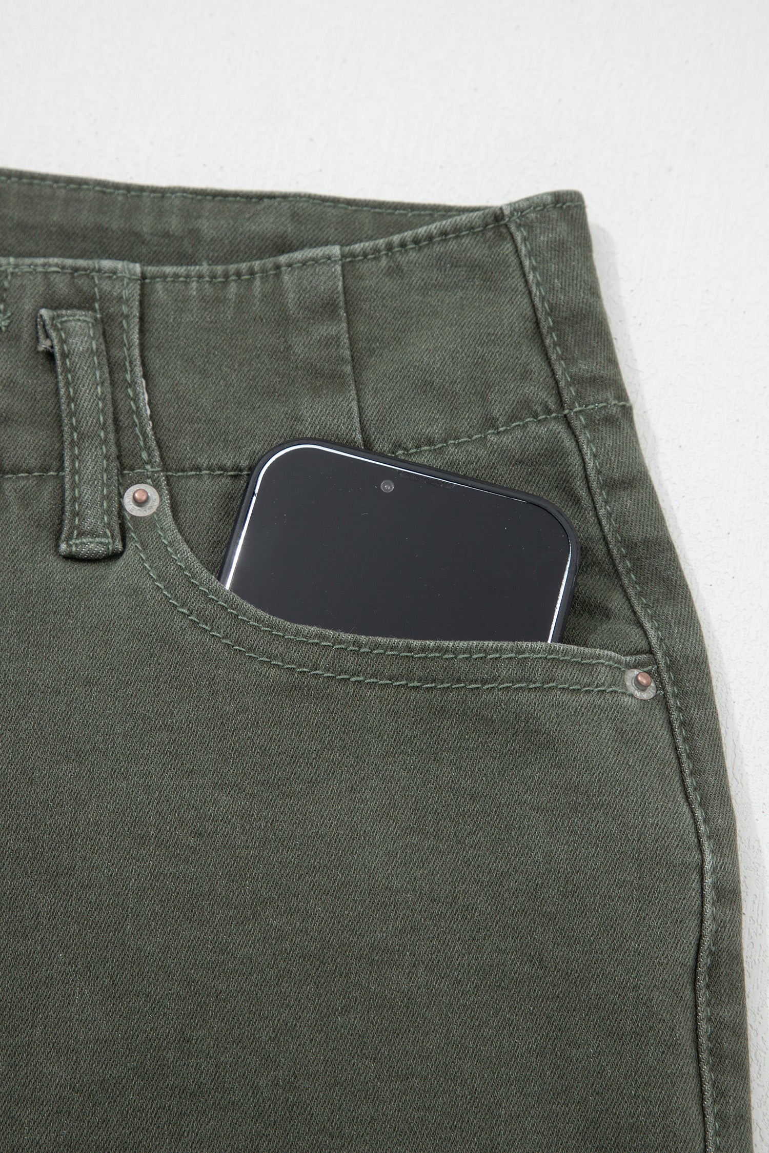 Mist Green 2-Button High Waist Flared Bottom Jeans - Cowaa