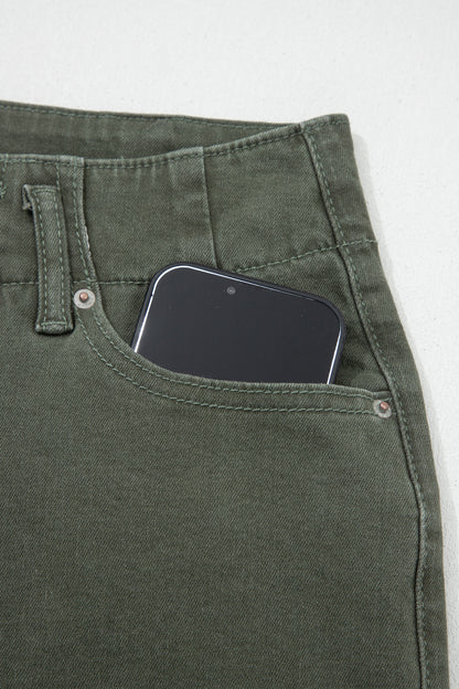 Mist Green 2-Button High Waist Flared Bottom Jeans - Cowaa