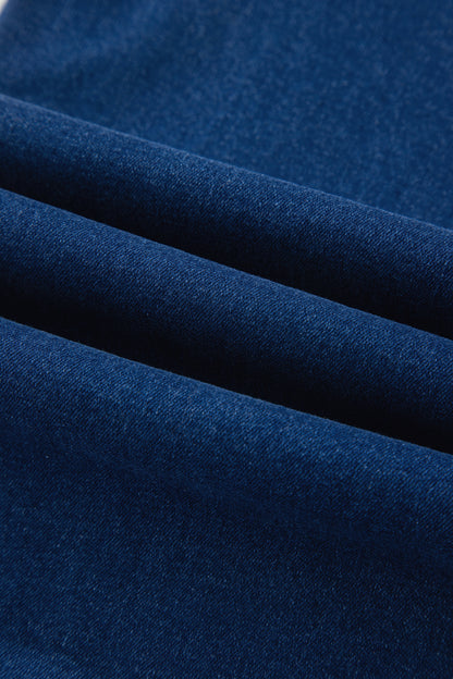 Sail Blue Hardware Decor Patched Pockets Wide Leg Denim Pants