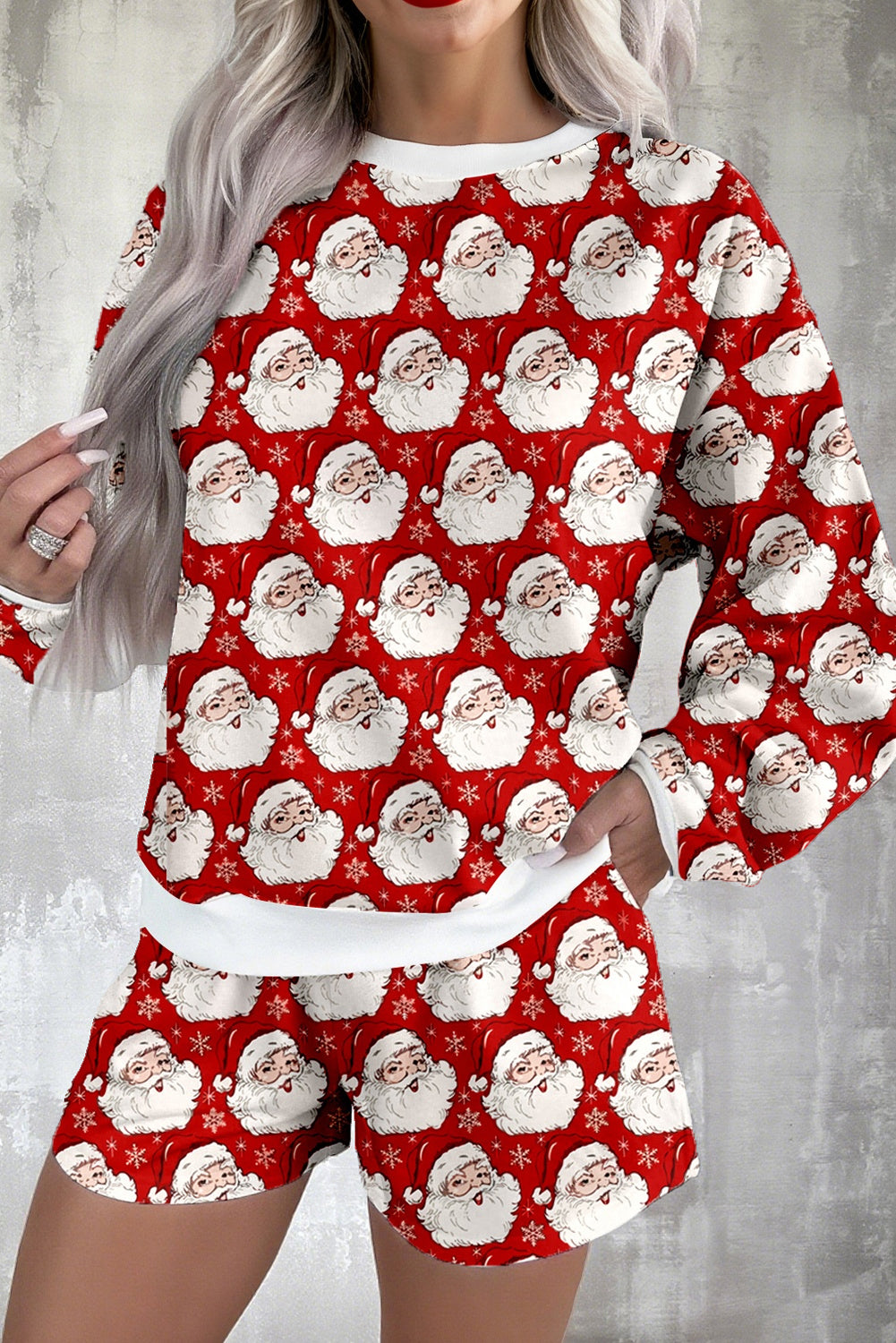 White Ho Ho Ho Letter Graphic Christmas Pajama Set - Cowaa