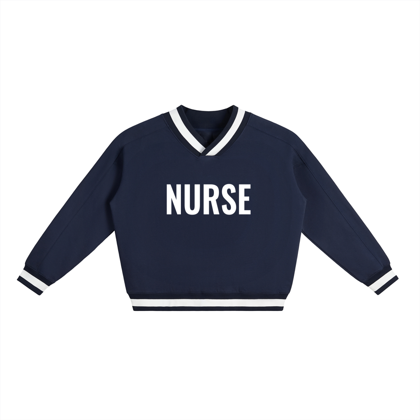 Nurse V-Neck Contrast Collar Boxy Sweatshirt