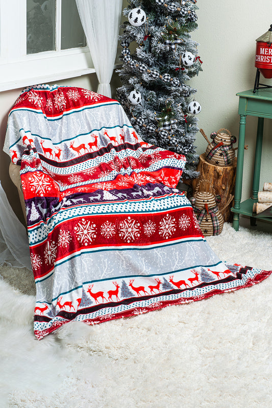 Red Christmas Elk Print Fleece Throw Blanket