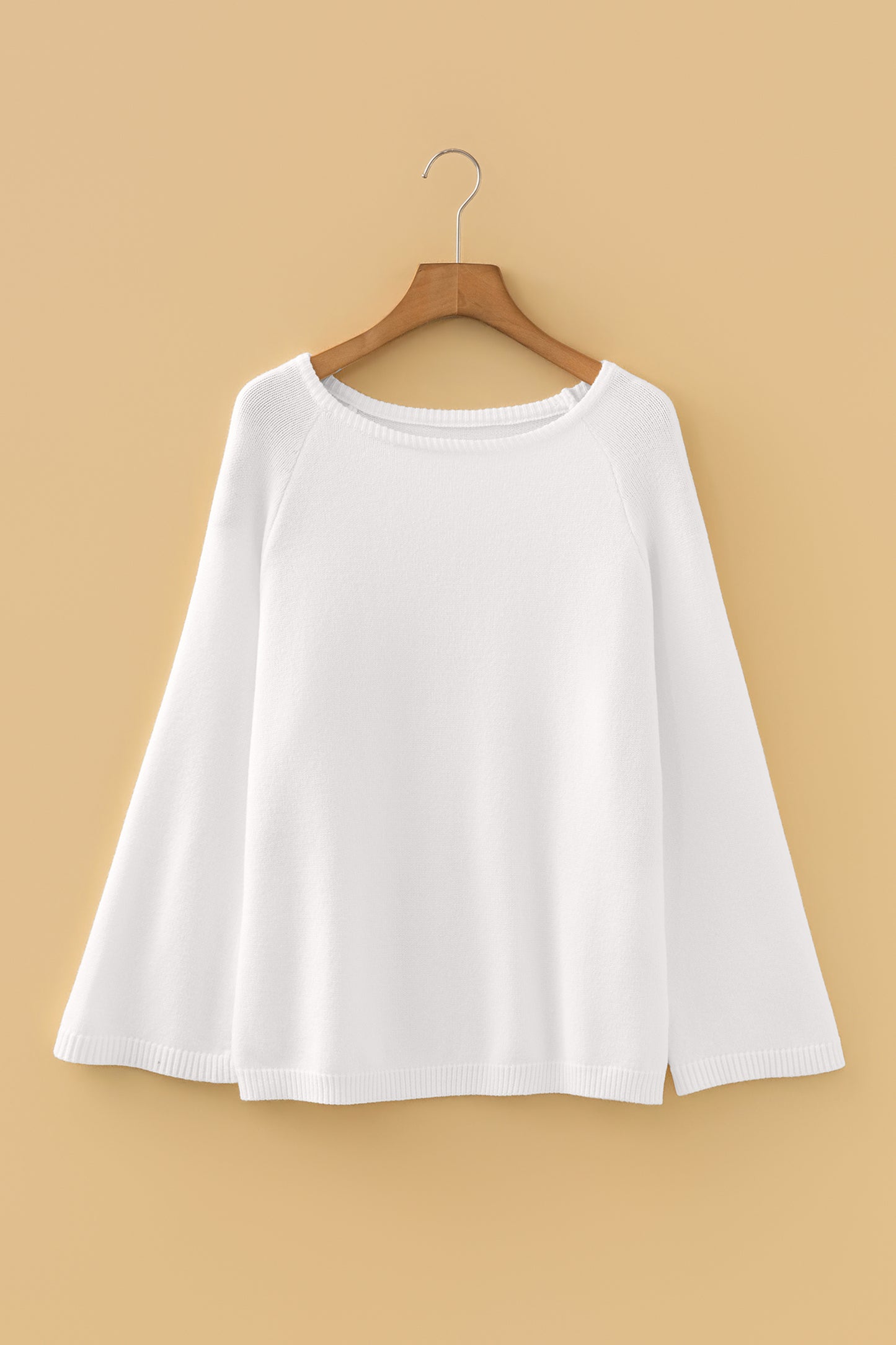 White Solid Color Knit Loose Bracelet Sleeve Dolman Sweater - Cowaa
