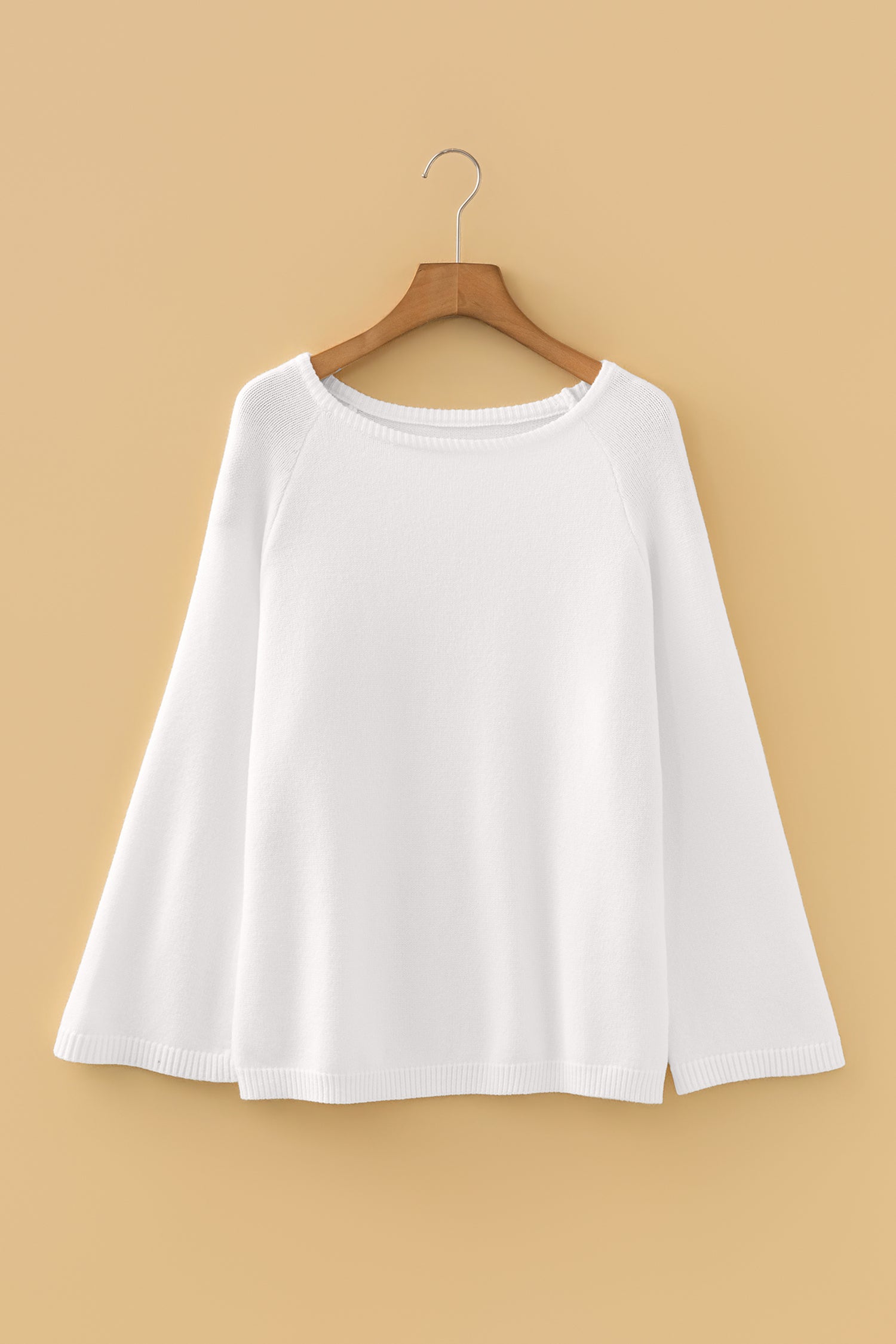 White Solid Color Knit Loose Bracelet Sleeve Dolman Sweater - Cowaa