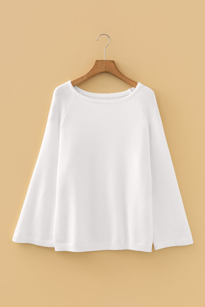 White Solid Color Knit Loose Bracelet Sleeve Dolman Sweater - Cowaa