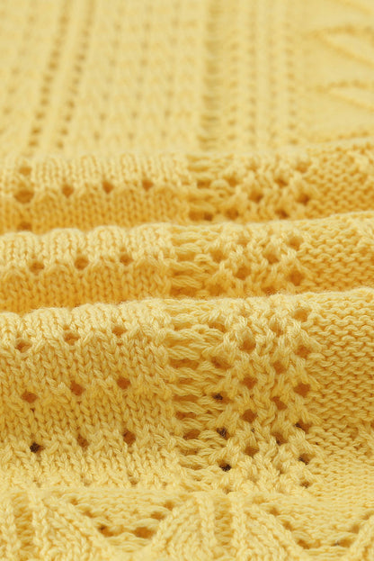 Yellow Crochet Lace Pointelle Knit Sweater