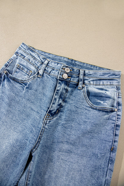 Sail Blue Acid Wash Pocket Detail Flare Jeans