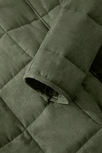 Green Zip-Up Pocket Quilted Jacket - Cowaa