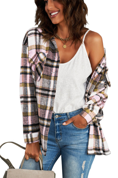 Plaid Button Front Pocket Shirt Shacket - Cowaa