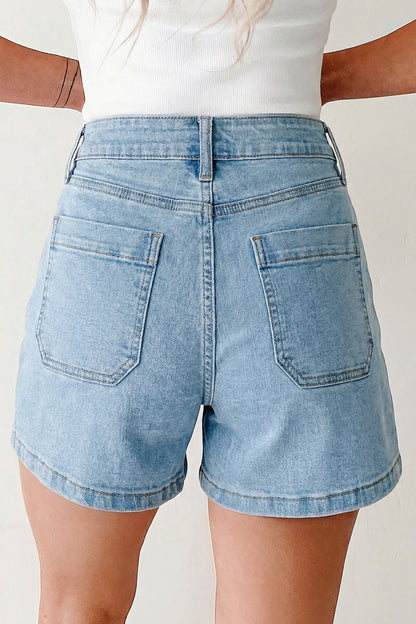 Myosotis High Rise Patch Pocket Denim Shorts.
