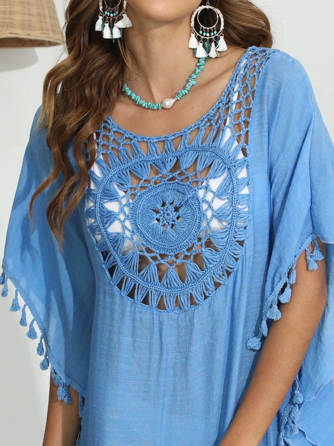 Tassel Crochet Round Neck Cover-Up.