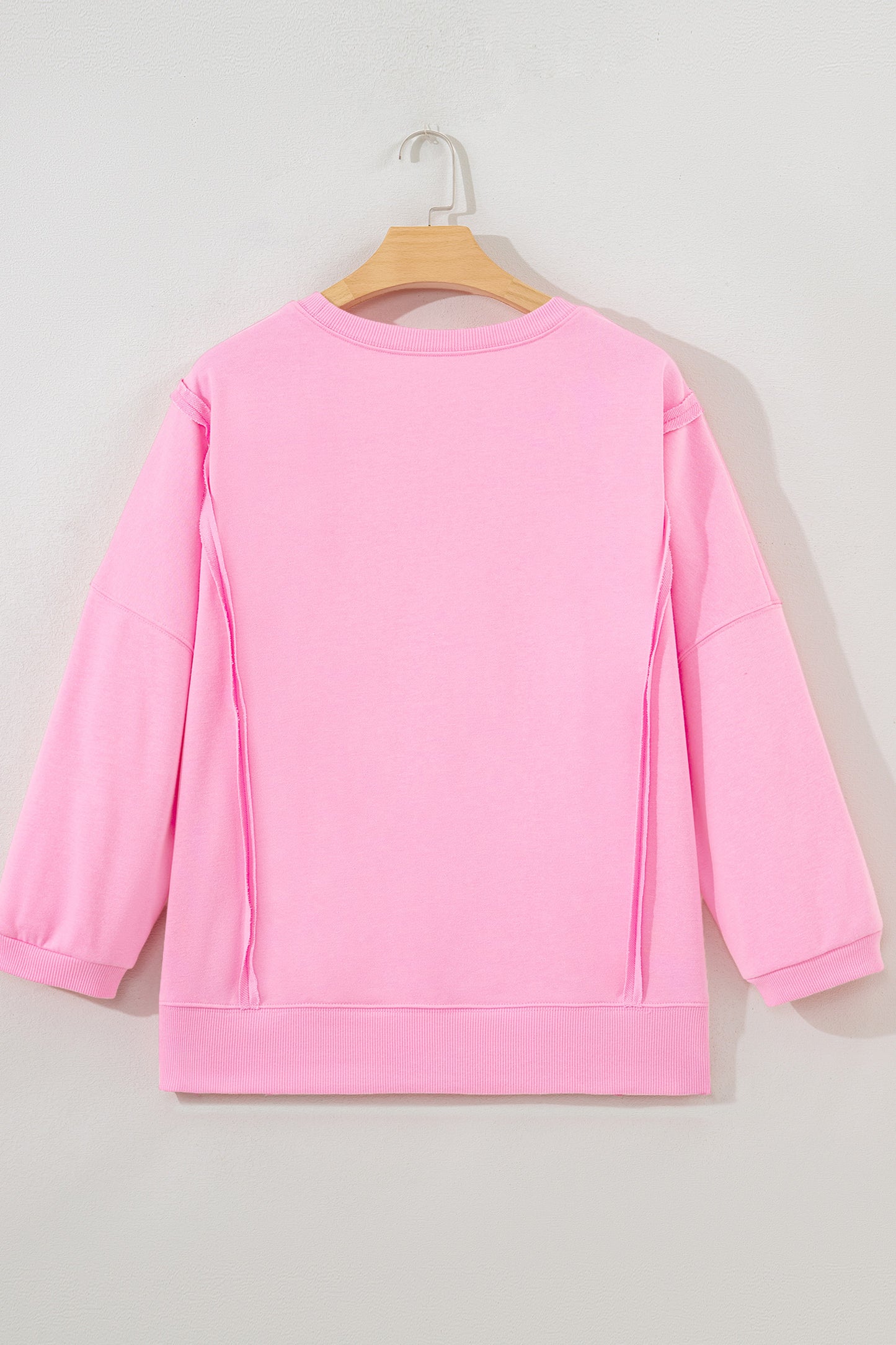 Pink Floral Bow Patched Exposed Seam Patchwork Slit Baggy Sweatshirt - Cowaa