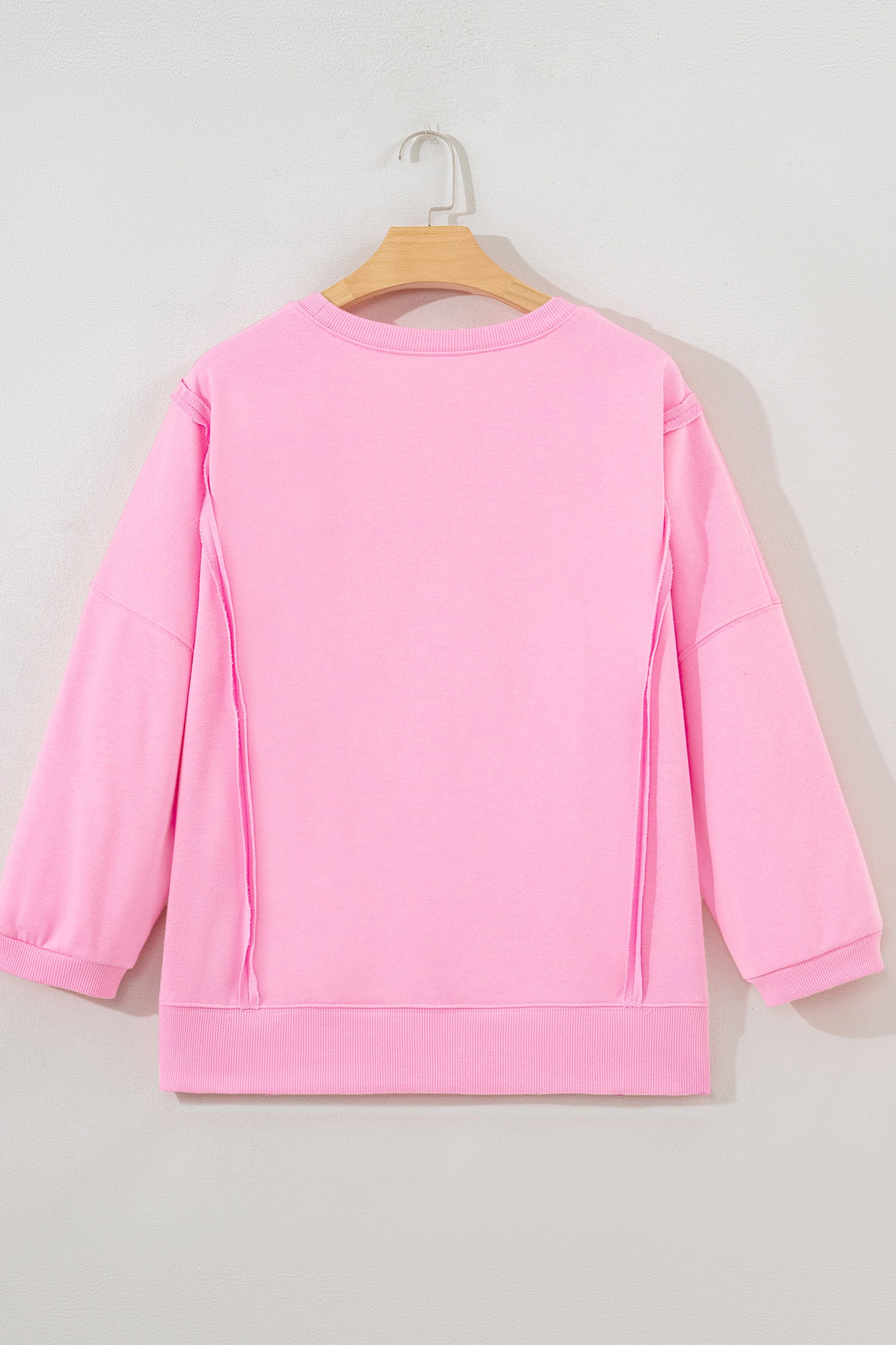 Pink Floral Bow Patched Exposed Seam Patchwork Slit Baggy Sweatshirt - Cowaa