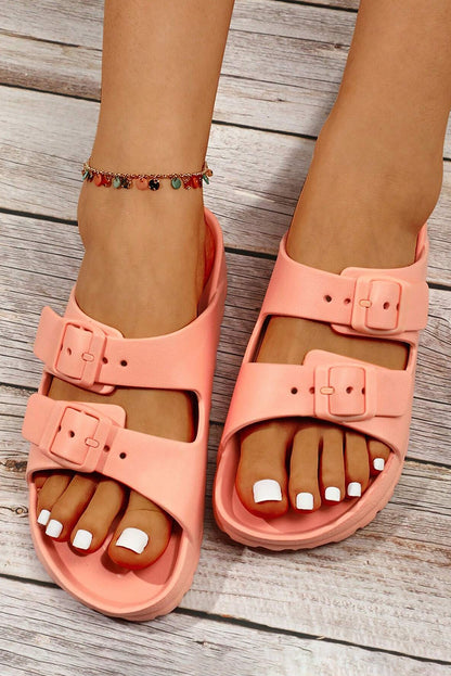 Double Buckle Strap Flat Sandels - Cowaa