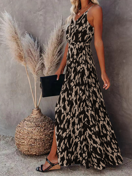Printed Maxi Dress w/ Skinny Straps - Cowaa