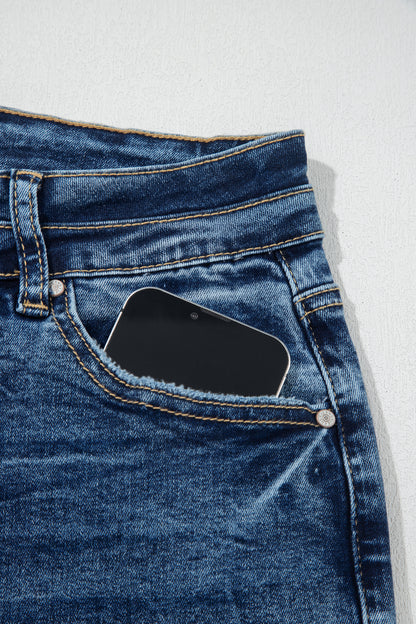 Sail Blue Acid Wash Pocket Detail Flare Jeans