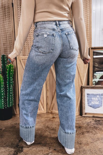 Ashleigh Blue Cuffed Straight Loose Jeans - Cowaa