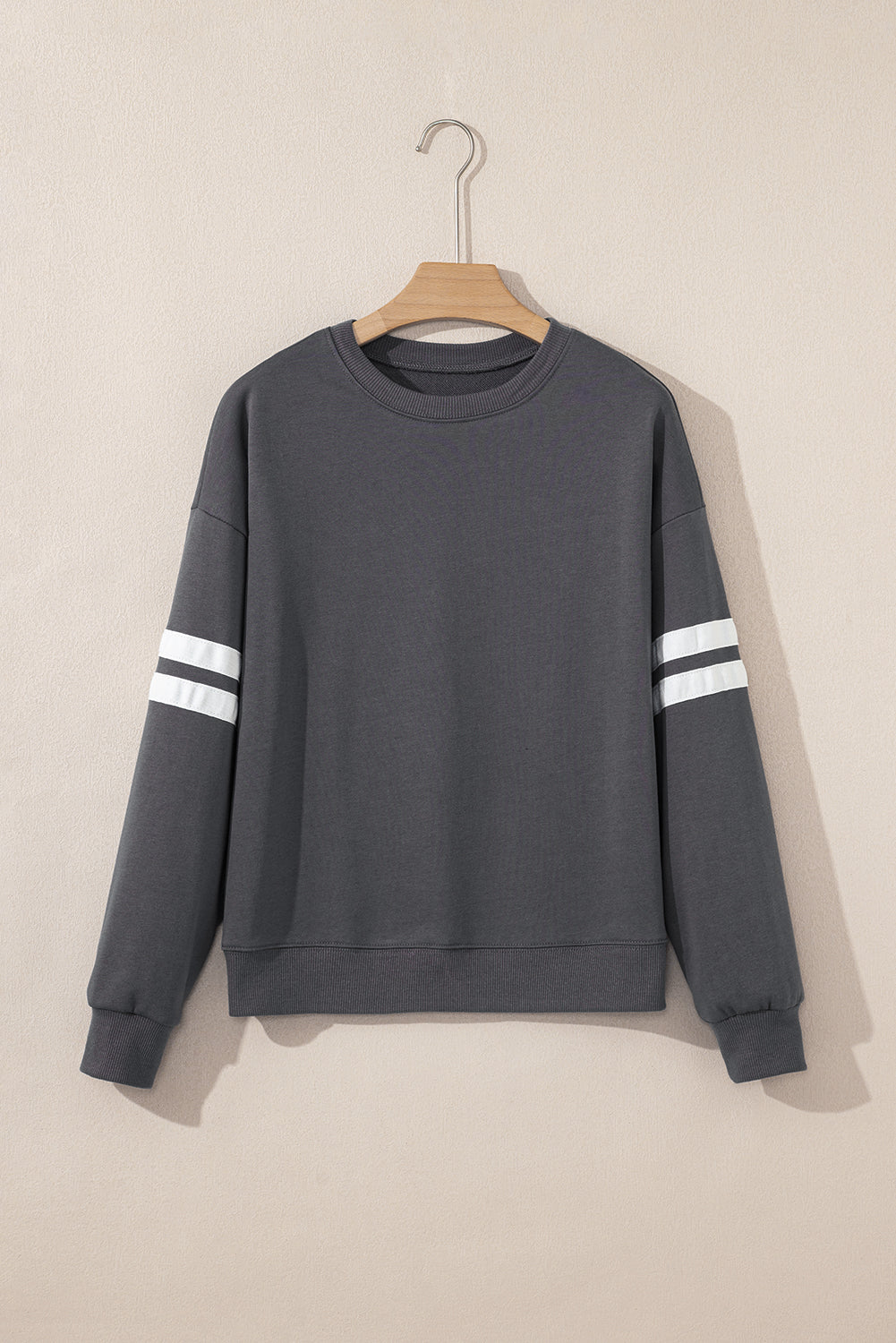 Dark Grey Varsity Striped Detail Drop Shoulder Oversized Sweatshirt