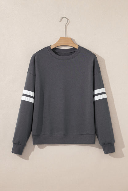 Dark Grey Varsity Striped Detail Drop Shoulder Oversized Sweatshirt