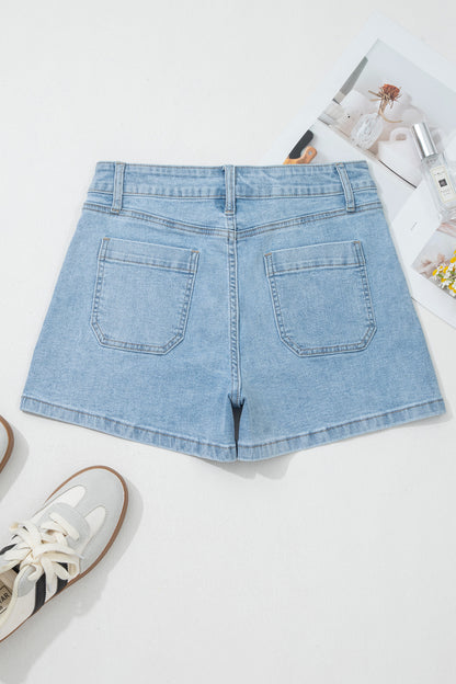 Myosotis High Rise Patch Pocket Denim Shorts - Cowaa