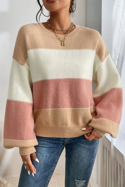 Dusty Pink Color Block Drop Shoulder Sweater - Cowaa
