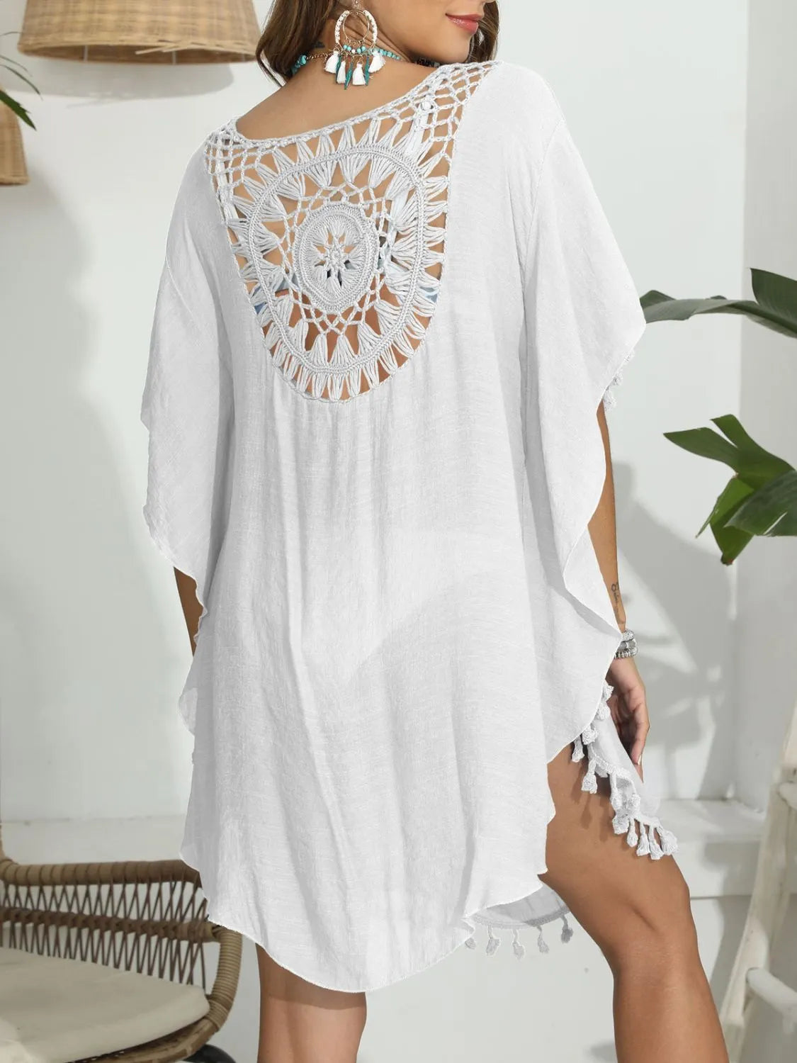 Tassel Crochet Round Neck Cover-Up.