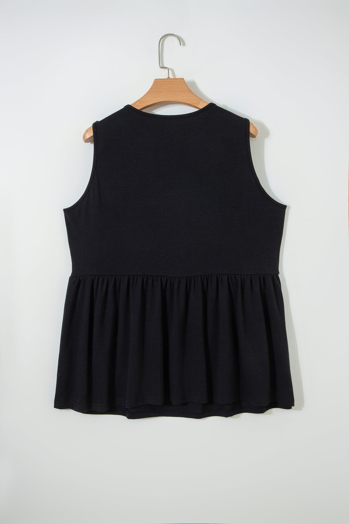 Black Plus Size Solid Color Bow Tie Peplum Tank Top - Cowaa