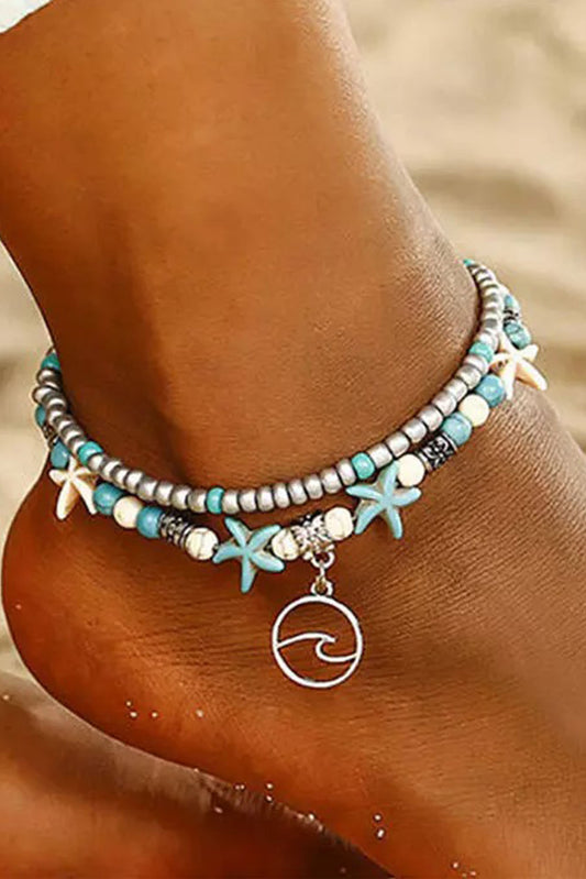 Sky Blue Beach Double Anklet - Cowaa