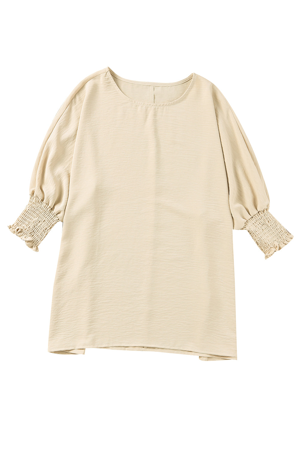 Apricot Solid Casual Smocked Cuffs Batwing Sleeve Blouse - Cowaa