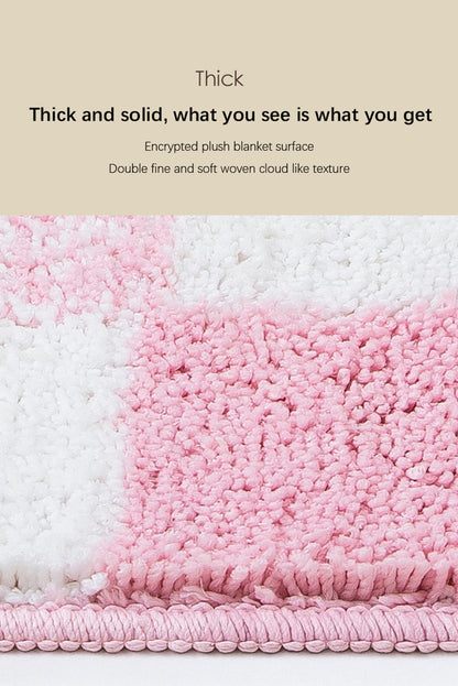 Pink Soft Checkered Plush Bathroom Mat