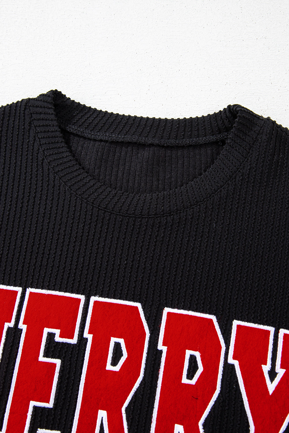 Black Corded MERRY Long Sleeve Top and Shorts Pajama Set - Cowaa