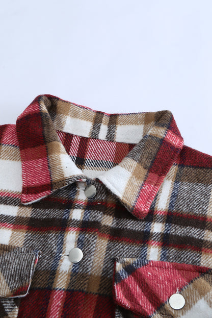 Plaid Button Front Pocket Shirt Shacket - Cowaa