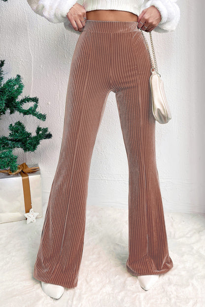 High Waist Corduroy Flare Pants - Cowaa