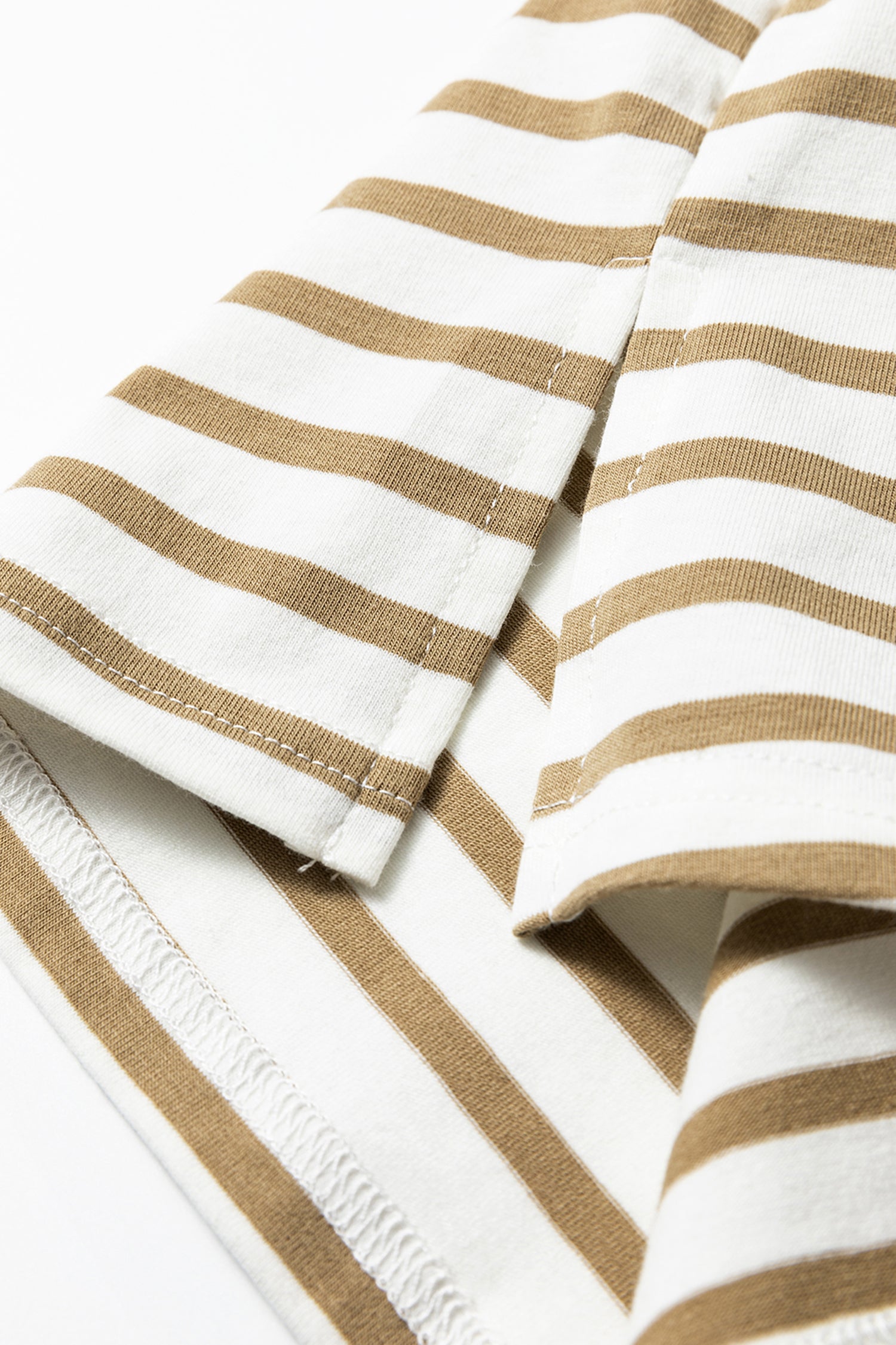 Khaki Stripe Leopard Patchwork Round Neck Loose T Shirt - Cowaa