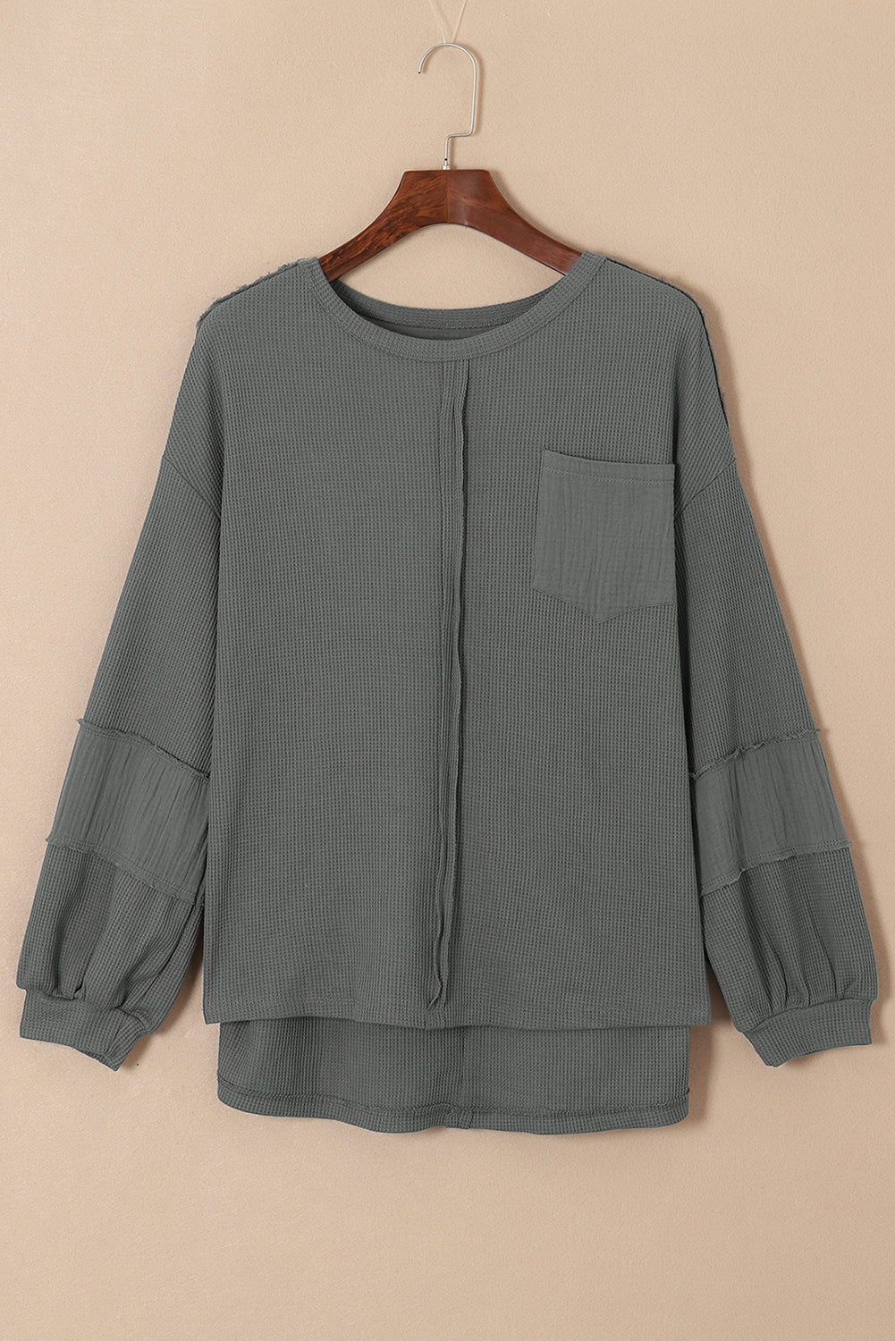 Crinkle Patchwork Long Sleeve Top - Cowaa