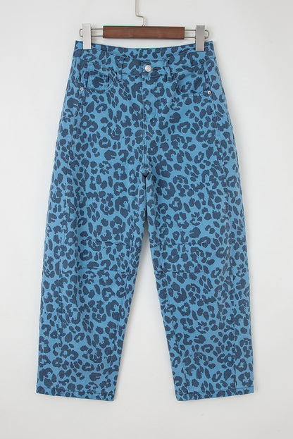 Khaki Leopard Print Straight Loose Jeans