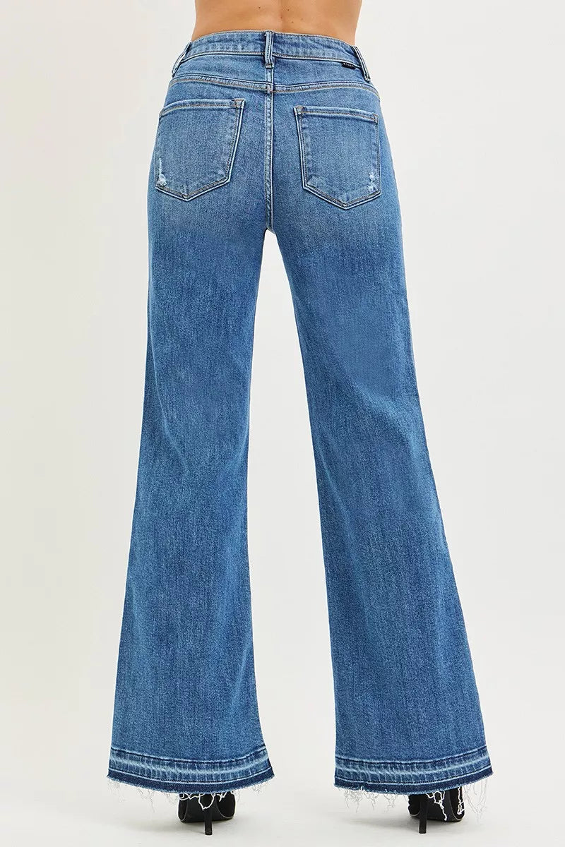 RISEN High Rise Wide Leg Jeans With Released Hem.