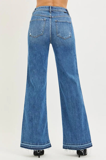 RISEN High Rise Wide Leg Jeans With Released Hem.