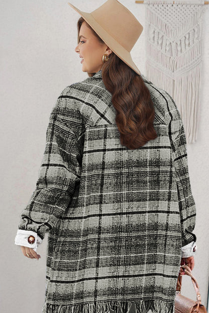 Black Plus Size Macrame Plaid Coat